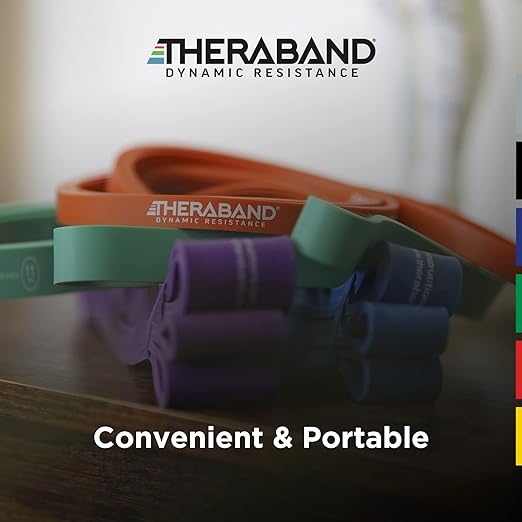 THERABAND High Resistance Bands, Set of 2 Elastic Super Bands for Improving Flexibility, Injury Rehab, & Full Body Workouts, Stretch Bands for Lifting, 1 Light & 1 Medium Band, Multi