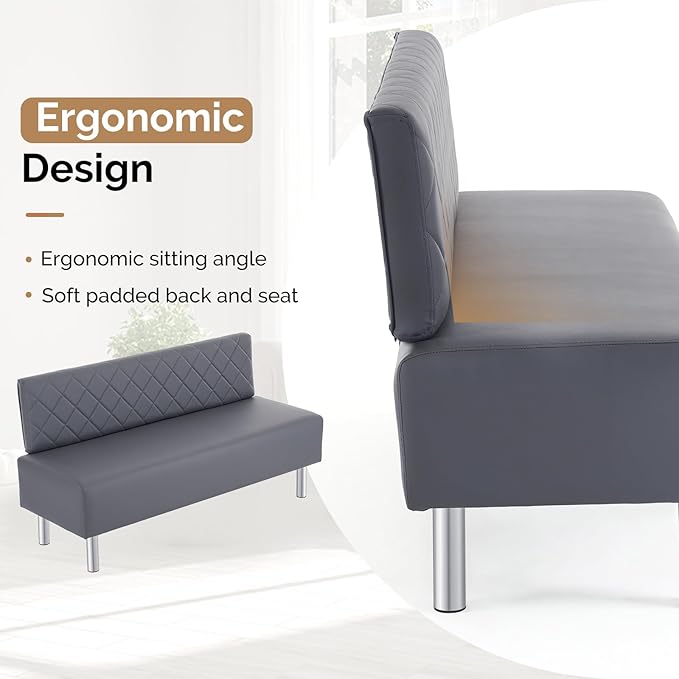 OmySalon Waiting Room Bench with Back, 58.6’’ Office Guest Chair Upholstered Reception Seating, Lobby Furniture for Beauty Salon Barbershop Airport Bank Hall Room Conference, Gray
