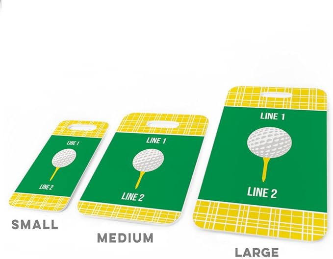 ChalkTalkSPORTS Golf Luggage & Bag Tag | Personalized Team with Golf Ball | Standard Lines on Back | Medium | Yellow/Green