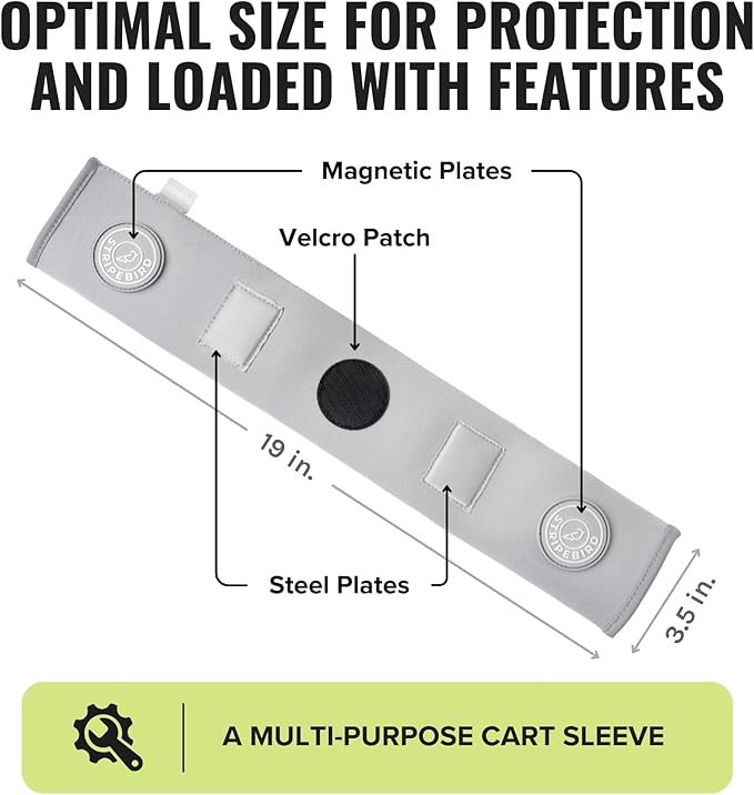 Stripebird - Premium Golf Cart Strap Sleeve Protector - Save Your Golf Bag from Golf Cart Straps - Includes Magnetic and Steel Plate for Magnetic Golf Accessories