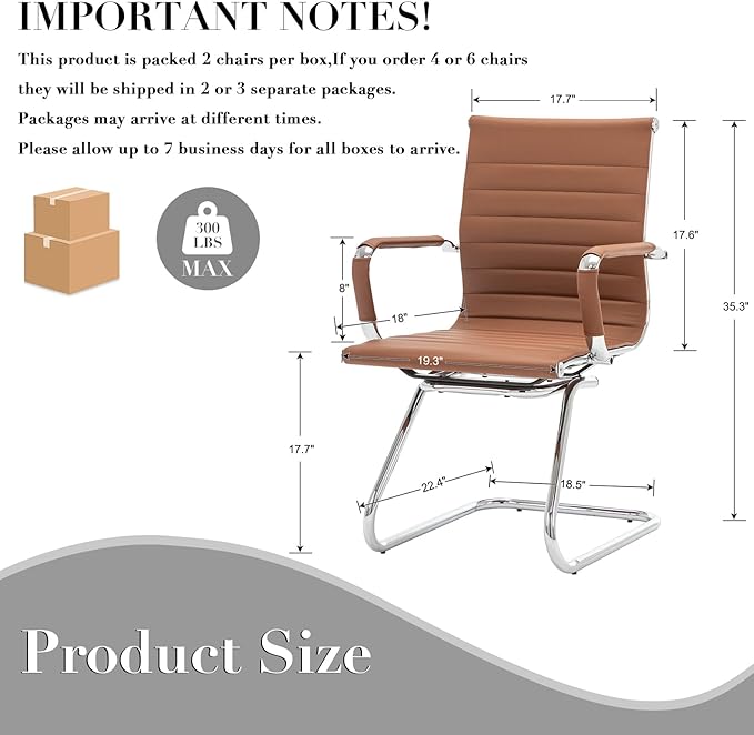 CIMOTA Waiting Room Chairs Leather Office Guest Chair Mid Back Reception Chairs with Sled Base for Meeting/Patient/Conference Room, Coffee Set of 2