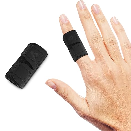 2PCS Finger Splints Finger Sleeves Protectors, Compression Elastic Adjustable Brace Buddy Wraps Straps Perfect for Sport Basketball Tennis Volleyball Badminton, Black (Single, Medium)