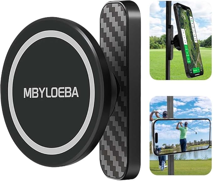 Magnetic Golf Cart Phone Holder Mount, N52 Super Strong Magnet - 360° Rotation Metal Golf Accessories, Compatible with MagSafe iPhone 17 16 15 14 13 12 & All Phones(Black)