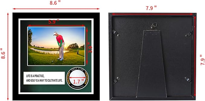 Golf Ball Case Display,9.8"x8.6"Golf Ball Holder Display,Hole in One Display Case,with 4x6 Photo Frame,Solid Wood HD Glass Golf Display (Black) ﻿