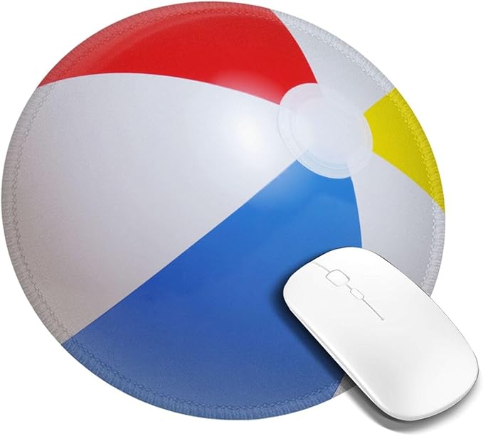 Novelty Beach Ball Round Mouse Pad, Small Gaming Mousepad with Stitched Edge, Non-Slip Rubber Base Mouse Mat Office Desk Accessories for Laptop Computer Decor 7.9 X 7.9 Inch
