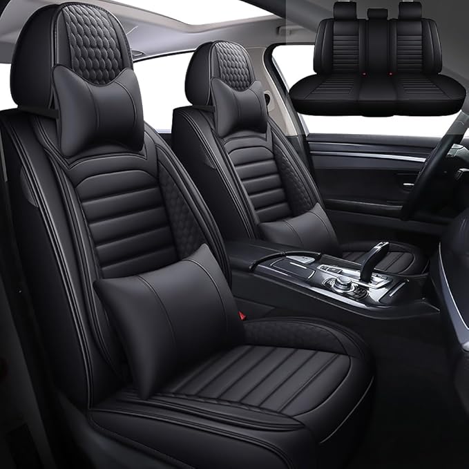 Leather Car Seat Covers for Volkswagen Golf 2001-2021,Car Seat Covers Full Set,Seat Covers with Safety,Waterproof Seat Cover Compatible Airbag(5pcs Black Luxury)