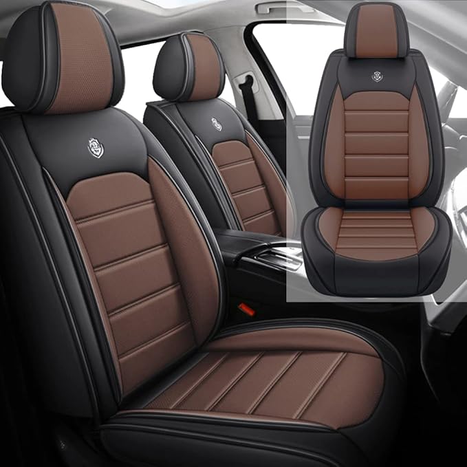 Leather Car Seat Covers for VW Golf SportWagen 2015-2019,Waterproof Soft Seat Covers,Interior Accessories Seat Covers Protector Airbag Compatible(2pcs Black&Coffee Standard)