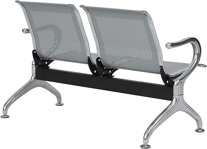 Kinfant Waiting Room Chair Bench - Guest Reception Chairs for Airport Hospital Bank Salon Barber Hall Room Conference (2-seat, Silver-Mesh)