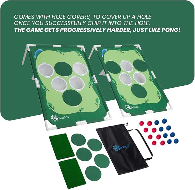 Sidelinx Golf Pong Set - Mash Up of Golf, Cornhole and Pong - Indoor or Outdoor Chipping Practice Game - Perfect Golf Gift for Adults