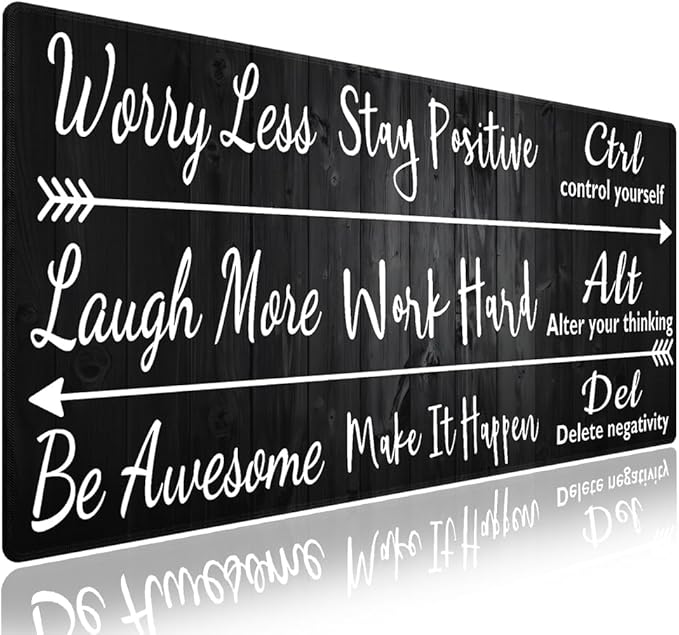 Wknoon. Extra Large Gaming & Office Mouse Pad (31.5" x 11.8") – Stay Positive Work Hard Inspirational Quote & Rustic Black Wood Grain, Premium Anti-Slip XXL Desk Mat with Durable Stitched Edges