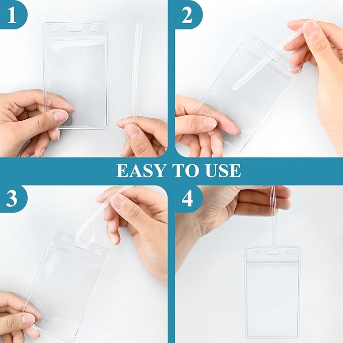10 Pack Clear Plastic Luggage Bag Tag Holder Badge Label Tag Holder with 10 Pack Luggage Loops Straps for Office Business Travel Supplies