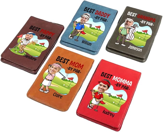 Personalized Leather Golf Scorecard Holder Customize Name Golf Yardage Book Cover Accessories Father Day Christmas Birthday Gifts for Men Women