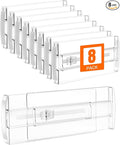 8 Pack 4" High Drawer Dividers for Clothes, 10"-17" Expandable Drawer Dividers Adjustable Drawer Separators, Clear Dresser Drawer Organizer for Clothes, Underwear, Cosmetic, Kitchen Utensils Storage