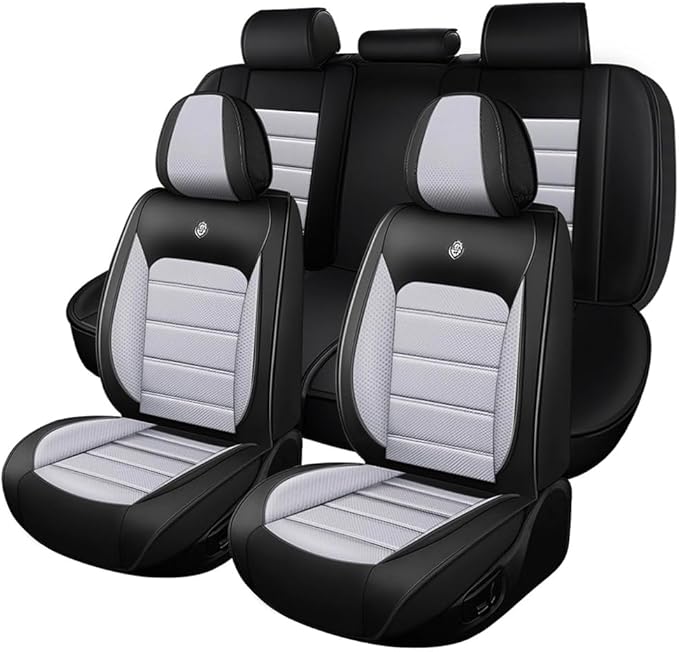Leather Car Seat Covers for VW Golf SportWagen 2015-2019,Waterproof Soft Seat Covers,Interior Accessories Seat Covers Protector Airbag Compatible(5pcs Black&Gray Standard)