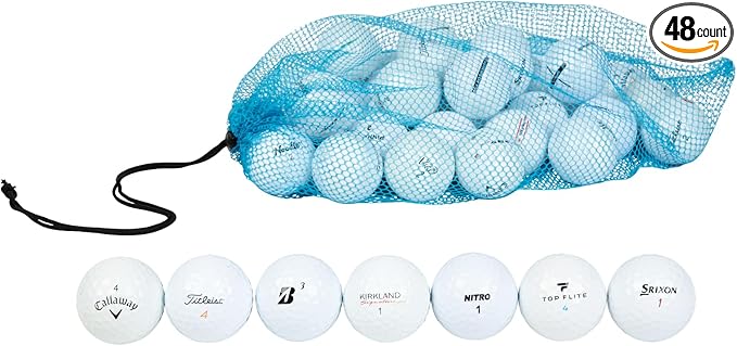Clean Green Golf Balls 48 Recycled and Used Golf Balls for Titleist, Callaway, Taylormade, and Lower Brands Like Pinnacle, Top-Flite, Kirkland