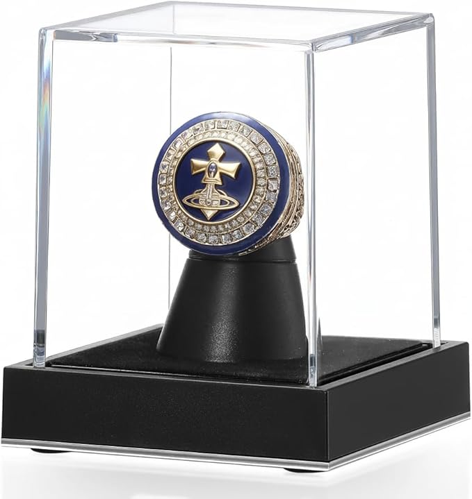 JupDec Championship Ring Display Case, Clear Acrylic Single Ring Holder with Durable Base, Dustproof Cube Showcase with Black Velvet Interior, Ideal Gift for Sports Memorabilia Fans