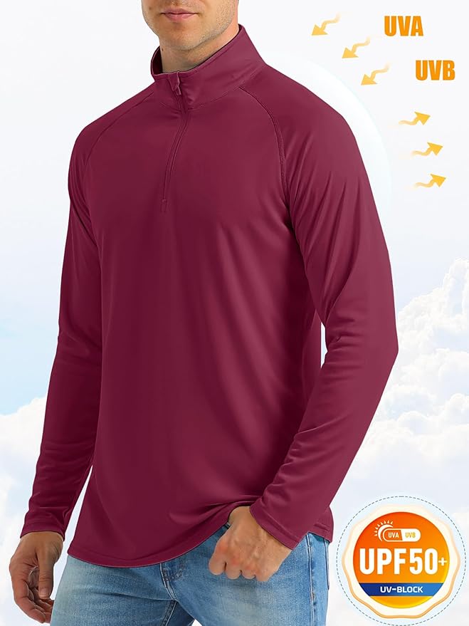 MAGCOMSEN Men's Long Sleeve Sun Shirts UPF 50+ Tees 1/4 Zip Up Fishing Running Rash Guard T-Shirts Outdoor Shirt