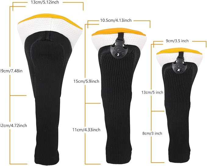 Black Golf Club Head Cover for Driver Fairway 3 Pcs Woods Headcovers, Golf Accessories Hybrid Head Covers Set with Interchangeable Tags 3 4 5 7 X