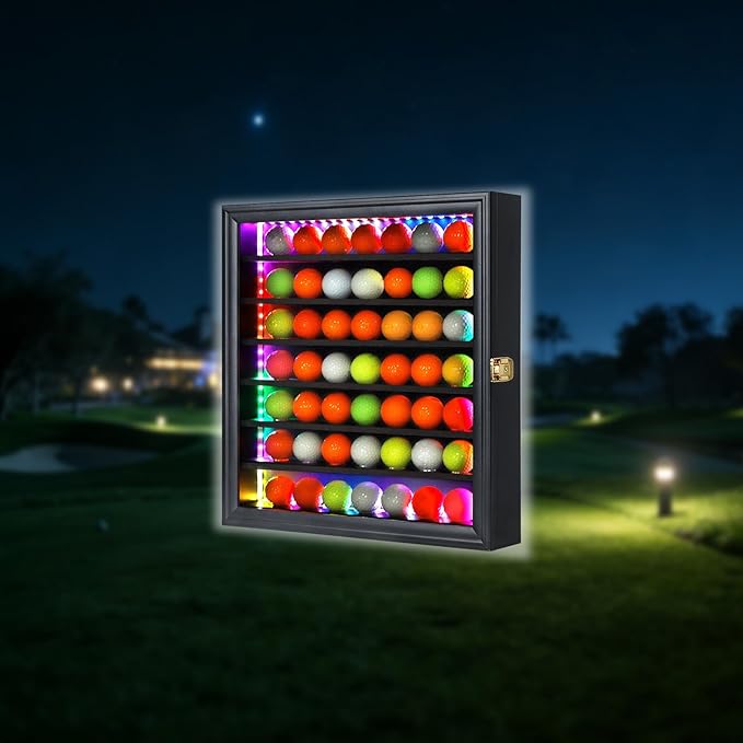 KCRasan Golf Ball Display Case - Wall Mounted Holder with Glass Door, Ideal Gift for Golf Enthusiasts