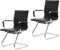 CIMOTA Waiting Room Chairs Leather Office Guest Chair Mid Back Reception Chairs with Sled Base for Meeting/Patient/Conference Room, Black Set of 2