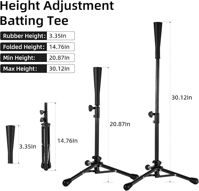 Kids Baseball Tee, 20.87 to 31.29 Inches Batting Tees for Baseball with Carry Bag, Portable Stable Baseball Tees for Hitting, Tripod Tanner Tee for Baseball Practice Stand Aged 3-8 Years