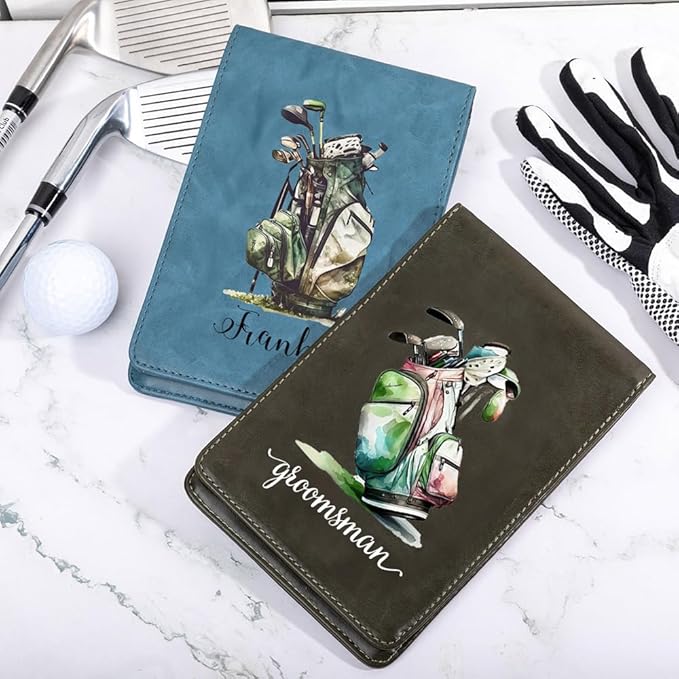 Personalized Leather Golf Scorecard Holder Customize Name Golf Yardage Book Cover Accessories Father Day Christmas Birthday Gifts for Men Women