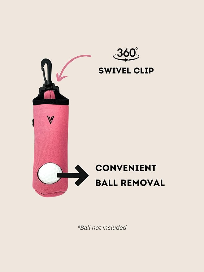 Golf Ball and Tee Holder - Holds 3 Golf Balls and 3 Tees, Soft Carry Bag Pouch with Secure 360° Swivel Keychain Belt Clip Hook, Gift Accessories for Golfers and Women’s Birthdays