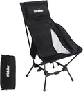Wildhiker Portable High Back Folding Camping Chairs – Compact with Dual Sitting Modes, Pillow, Arm Pads and Side Pockets – Lightweight Chair for Motorcycle, RV, Festival, Travel – Black
