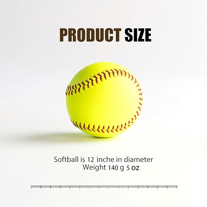 Sports Practice Softballs 4 Pack 12-Inch Yellow Softballs Unmarked Autograph Softball Official Size and Weight Softbal for Games, Practice, Training, Hitting, Pitching, Fielding