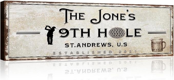 TAILORED CANVASES Golf Art Decor - Personalized Vintage Golf Wall Art Sign for Man Cave, Bedroom, Basement, Home Bar and Custom Gift for Husband, Dad, Wedding & Anniversary - 19th Hole Sign, 48"x16"