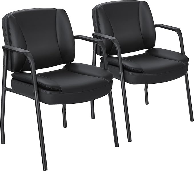 Furniwell Office Guest Chair Waiting Room Reception Chairs Set of 2, PU Leather Executive Desk Chair with Padded Armrests for Meeting Conference (Black)