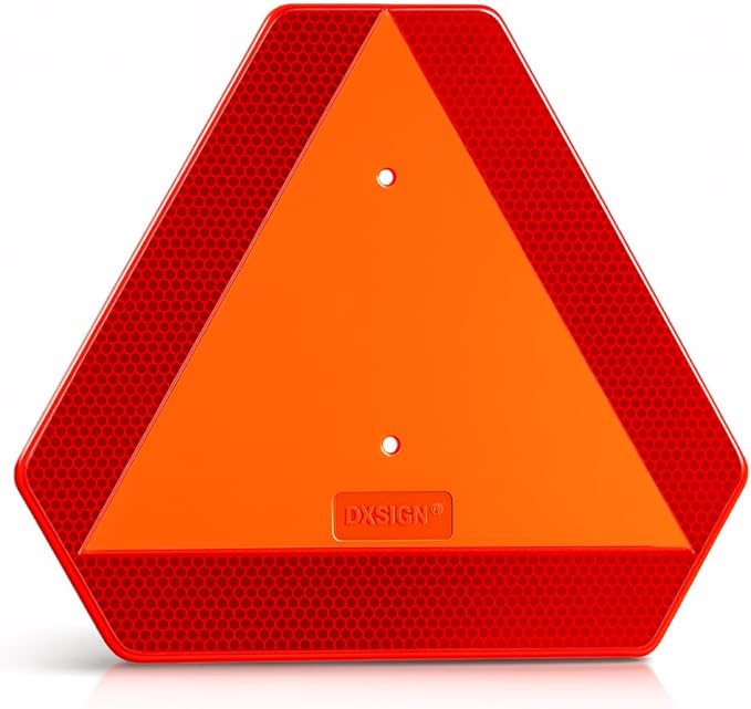 Slow Moving Vehicle Sign, Plastic DOT Slow Moving Vehicle Triangle Signs, SMV Sign 14"x16"x0.16"/5mm Thick Diamond Grade Reflective Up to 7 Years Outdoor for Golf Cart Accessories, Tractor, Utv,
