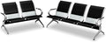 kinbor Waiting Room Chairs - Durable PU Leather Reception Bench with Armrests, 5-Seat Office Reception Guest Chairs for Office, Hospital, Airport, Bank & Lobby, Black