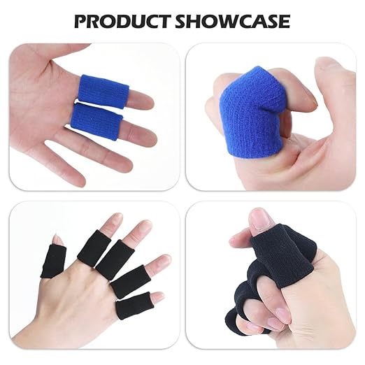 20Pcs Finger Sleeves Sport Finger Sleeves Protectors Elastic Brace Sleeves Breathable Finger Wraps for Basketball Baseball (Black+Blue)