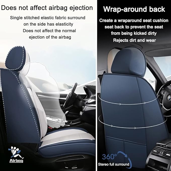 Leather Car Seat Covers for Volkswagen Golf SportWagen 2015-2019,Waterproof Soft Seat Covers,Interior Accessories Seat Covers Protector Airbag Compatible(5pcs Black&Gray Luxury)