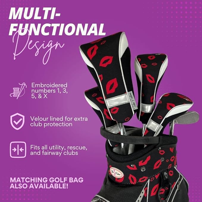 Taboo Fashions Monaco Golf Club Covers for Women - Numbered Golf Headcovers Set for Driver, Fairway and Hybrid Clubs - Weather Resistant, Pack of 4