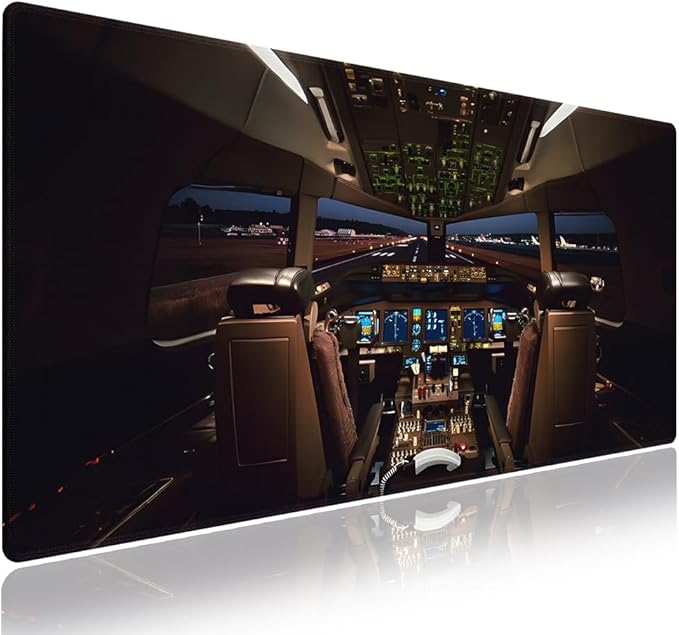 Wknoon. Extra Large Gaming & Office Mouse Pad (31.5" x 11.8") – Boeing 777 Airplane Cockpit, Premium XXL Desk Mat with Durable Stitched Edges & Anti-Slip Rubber Base & Smooth Fabric Surface