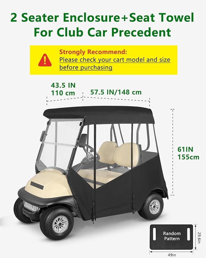 Golf Cart Enclosure 2 Passenger for Club Car Precedent,600D Clear Rain Cover Driving Enclosure 2 Seater,Full Roll Up 3 Sided Transparent Windows&Door with Heavy Duty Zipper,Side Mirrors Openings