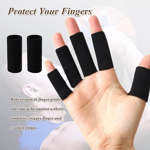 Finger Sleeves Protectors, 10Pcs Sport Finger Sleeves Elastic Thumb Brace Support for Basketball Golf Premium Fingers Sleeve for Arthritis Perfect for Relieving Pain (10PCS black set)