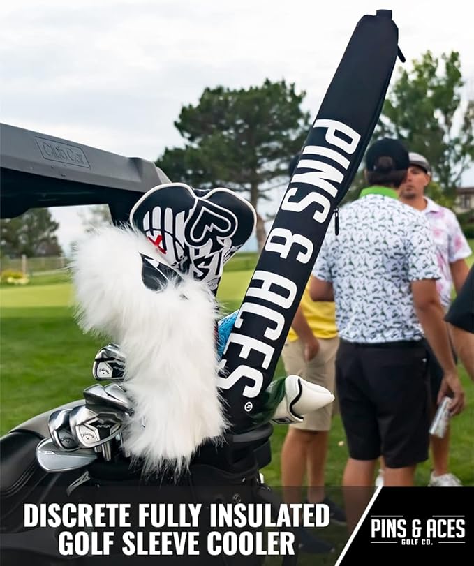 Pins & Aces Beer Sleeve 7-Can Insulated Cooler Sleeve - Stores Up to 7 Cans Discreetly in Your Golf Bag - Keeps Canned Beverages Cold On The Golf Course - Fits Most Golf Bags Styles & Types