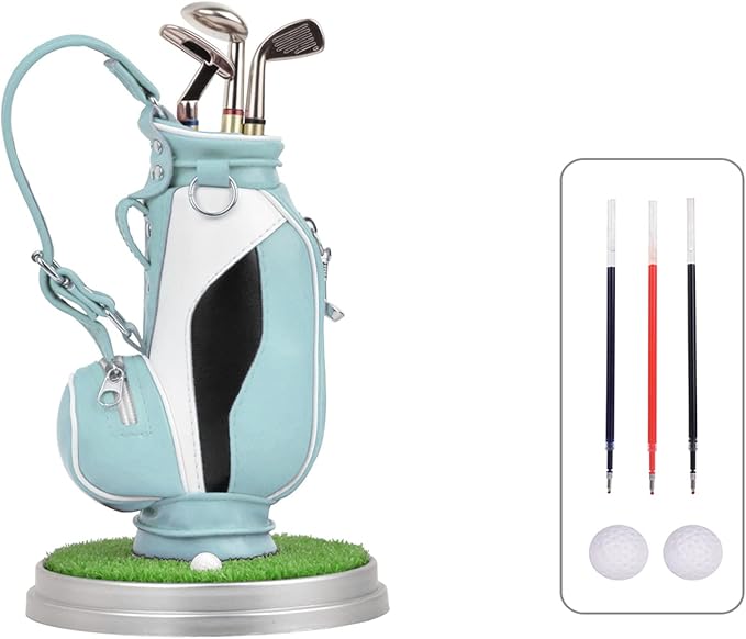 Leather golf pen holder with three golf club pen for writing, suitable for desk decoration, golf cake decoration, unique gift for men Boss Dad golfer