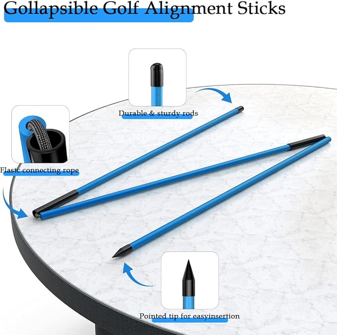 CAITON Golf Alignment Sticks 2 Sets - 48inch Alignment Practice Rods, Foldable for Easy Portability, Golf Training Aids to Improve Golf Swing, Putting Posture, with Storage Tube