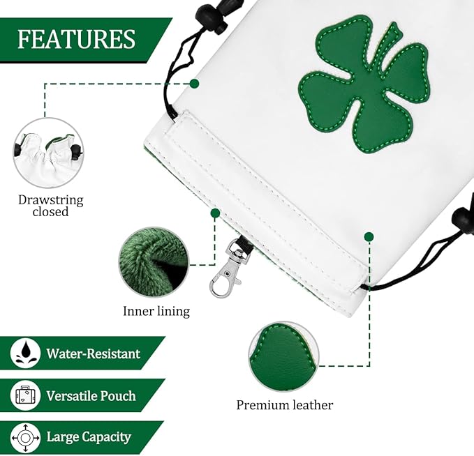 Golf Valuables Pouch,Golf Bag Pouch with Drawstrings Leather Tee Pouchs Bag for Men Women