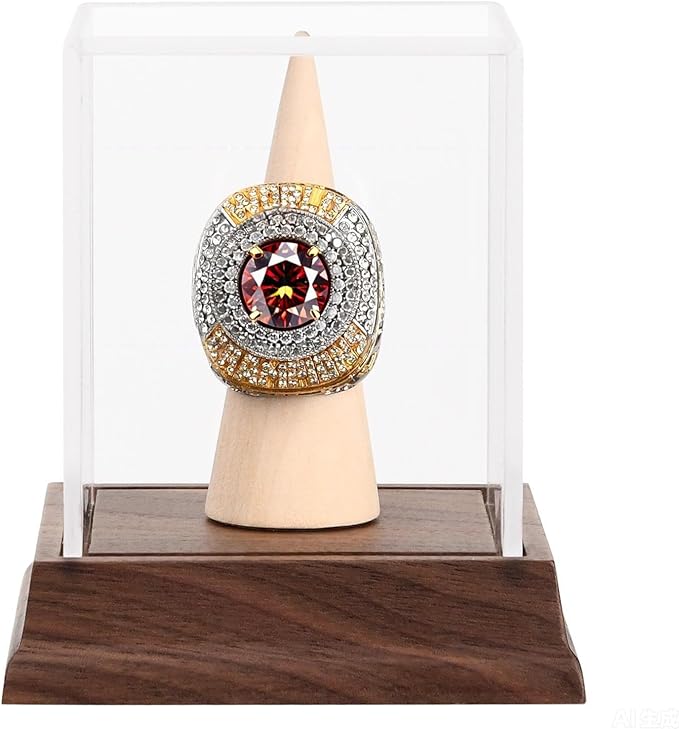 Championship Ring Display Case Baseball Softball Football Ring Holder Wanult Wood Base Acrylic Sports Ring Display Case Stand for Men Wooden Ring Box for Women Memorabilia Showcase Cube Collectibles