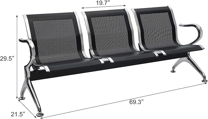 Kinfant Waiting Room Chair Bench - Guest Reception Chairs for Airport Hospital Bank Salon Barber Hall Room Conference (3-seat, Black-Mesh)