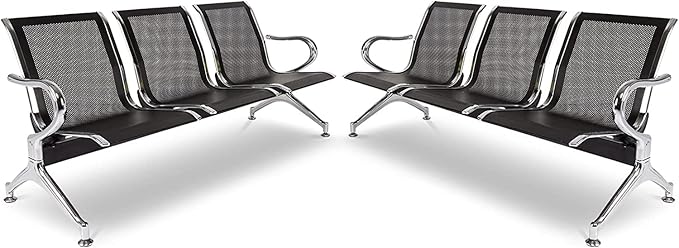 kinbor Waiting Room Chairs - Durable Black Reception Bench with Armrests, 3-Seat Office Reception Guest Chairs for Office, Hospital, Airport, Bank & Lobby (Set of 2)