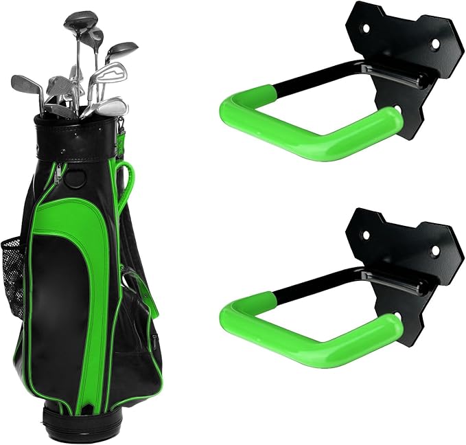 Wall Mounted Golf Bag Hook, 2 Bags Storage Racks Perfect for Garage Organization, Space Saving Hanging Organizer (Black)