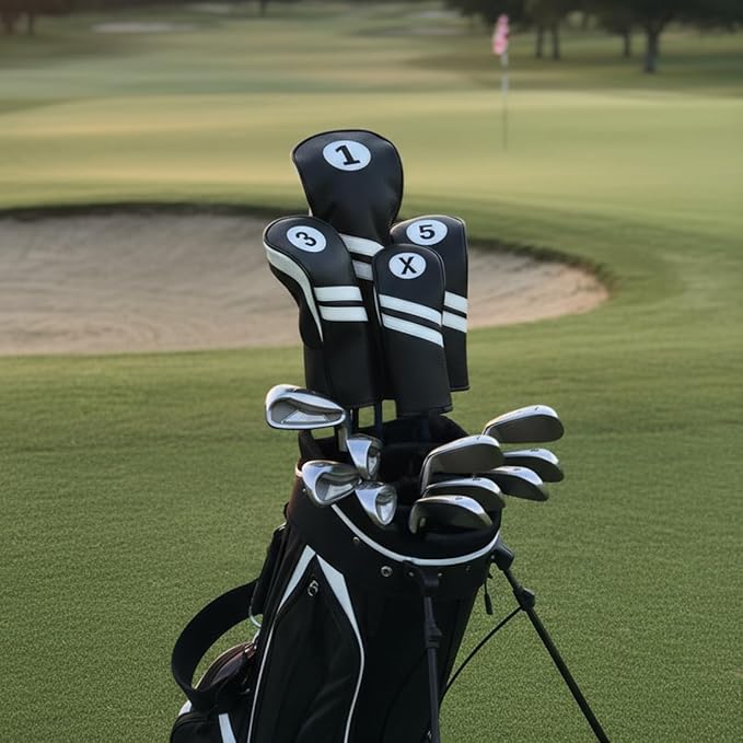 ProActive Sports | Vintage Golf Club Head Covers | for Drivers, Fairway Woods, and Hybrids | Classy Headcovers That Fit Most Clubs | Classic Leather Look | X Hybrid Headcover | Black/White