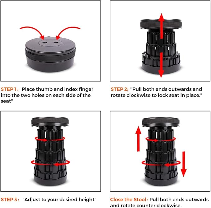 Upgraded Collapsible Stool – Easy to Carry retractable Stool - Lightweight telescoping stool for Camping & BBQ –Sturdy Portable Stool - Slip Resistant Telescopic Stool with Max Load Capacity 1000lbs