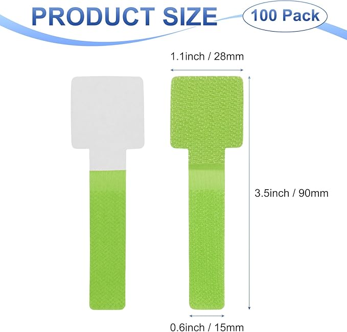 100-Pack Hook and Loop Cable Ties, 3.5 x 1.1 Inch Adjustable Self-Adhesive Cord Organizer for Desk/Home/Wall/Office Essentials, Cable Management Under Desk [Green]